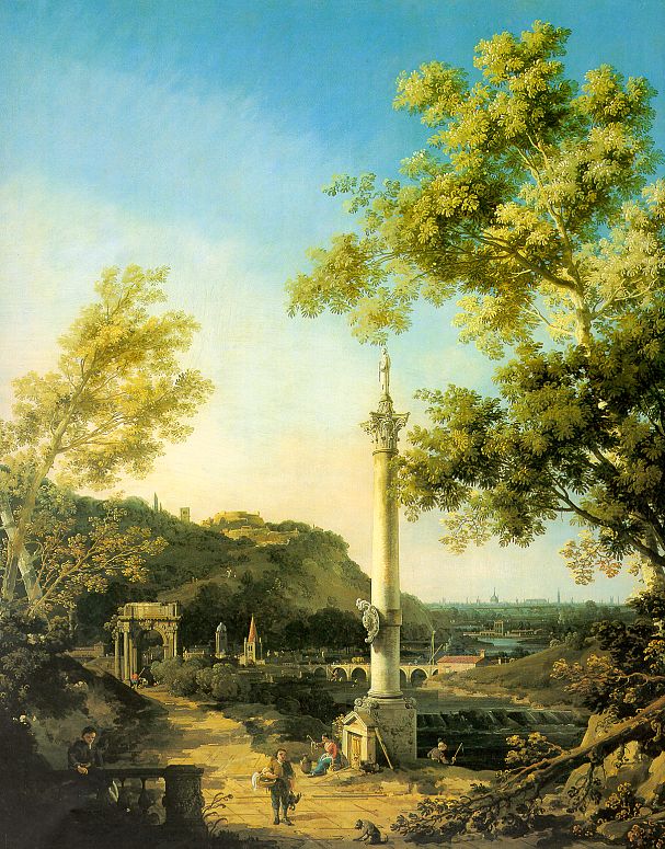 Canaletto Capriccio-River Landscape with a Column, a Ruined Roman Arch and Reminiscences of England