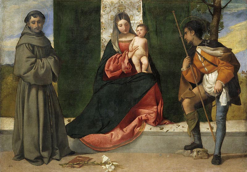 Titian La Virgen con el Nino, entre San Antonio de Padua y San Roque