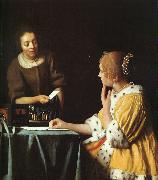 JanVermeer Lady with her Maidservant France oil painting reproduction