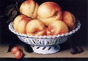Galizia,Fede, White Ceramic Bowl with Peaches and Red and Blue Plums