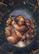 Correggio Two ovals depicting a putto with a stag's head and a putto with a greyhound Spain oil painting reproduction