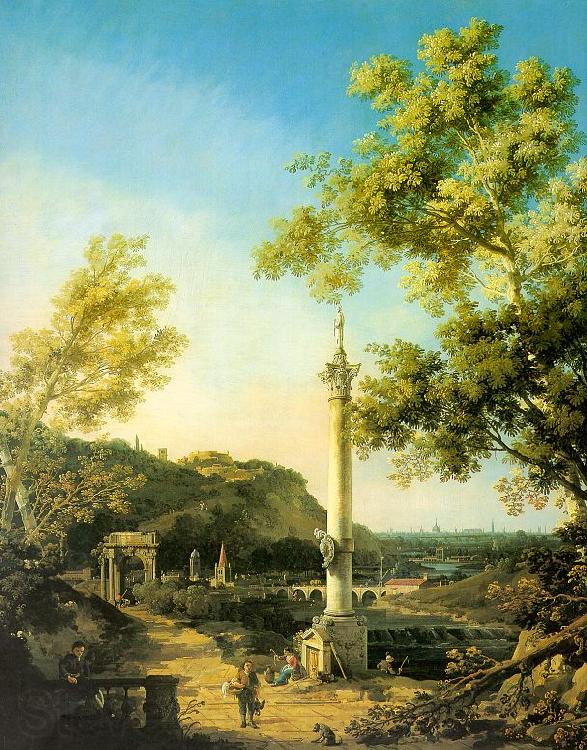 Canaletto Capriccio-River Landscape with a Column, a Ruined Roman Arch and Reminiscences of England Norge oil painting art