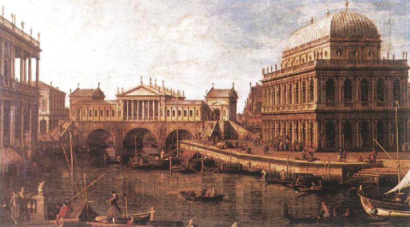 Canaletto Capriccio: a Palladian Design for the Rialto Bridge, with Buildings at Vicenza Germany oil painting art