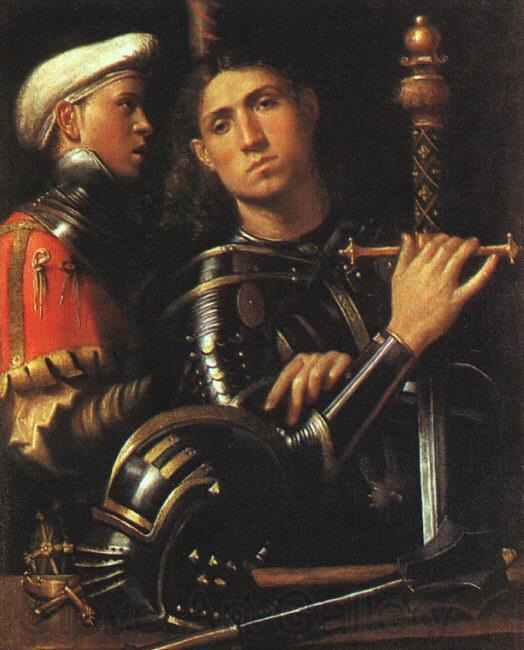 Giorgione Warrior with Shield Bearer Norge oil painting art
