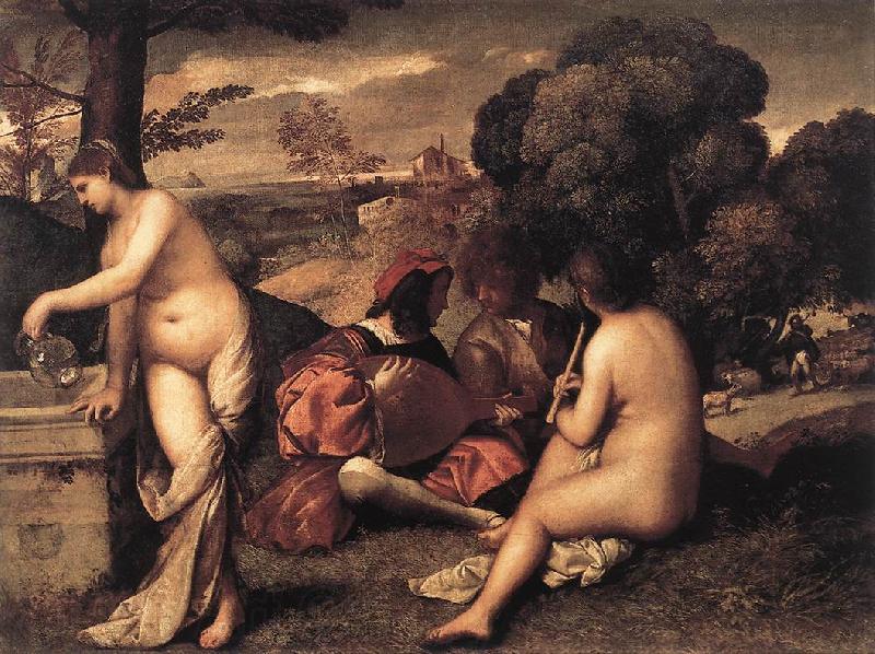 Giorgione Pastoral Concert (Fete champetre) Spain oil painting art