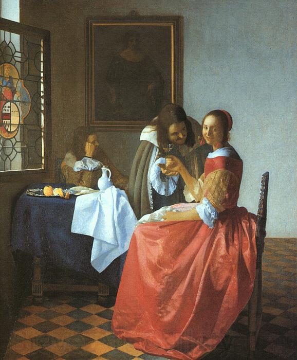 JanVermeer A Lady and Two Gentlemen Spain oil painting art