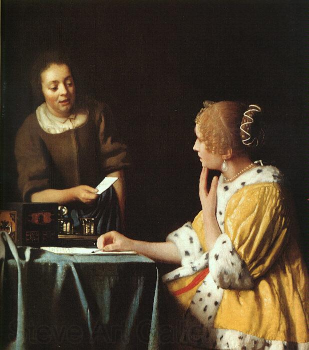 JanVermeer Lady with her Maidservant Spain oil painting art