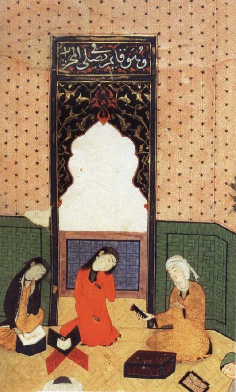 Bihzad the theophany through Layli sitting framed within the prayer niche Norge oil painting art