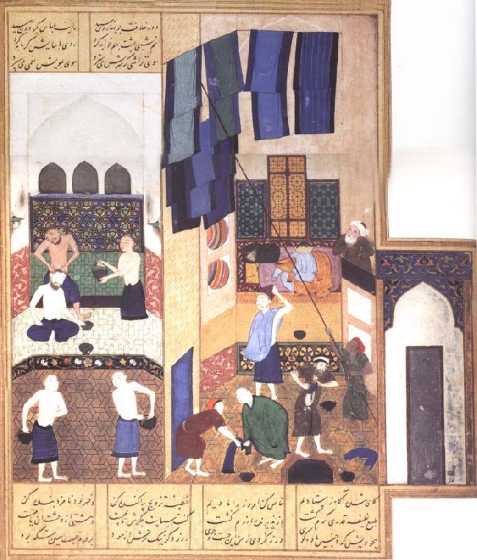 Bihzad Caliph al-Ma-mun in his bath France oil painting art