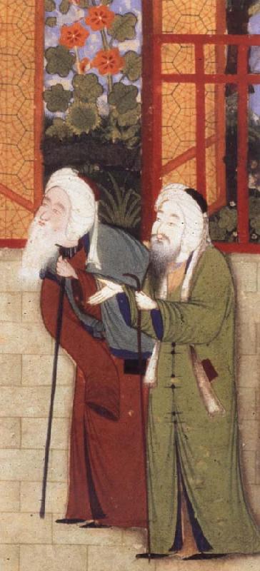 Bihzad Portrait of jami leaning on a staff,with another scholar of Sultan Husayn-s court Norge oil painting art