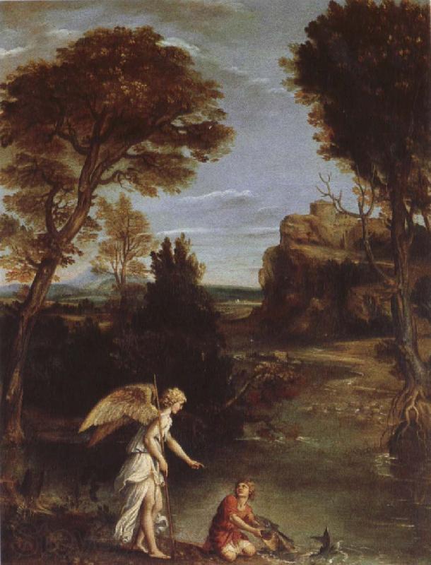 Domenichino Landscape with Tobias as far hold of the fish