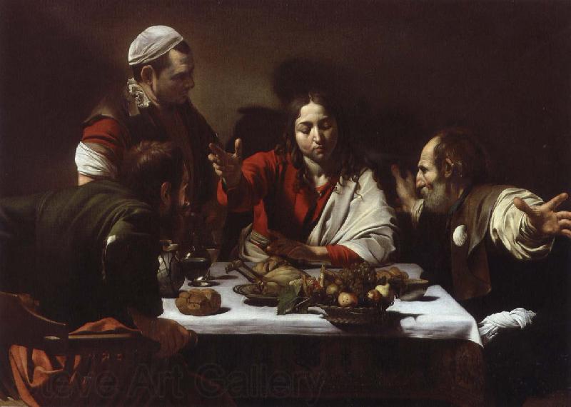 Caravaggio jesus och larjungarna i emmaus France oil painting art