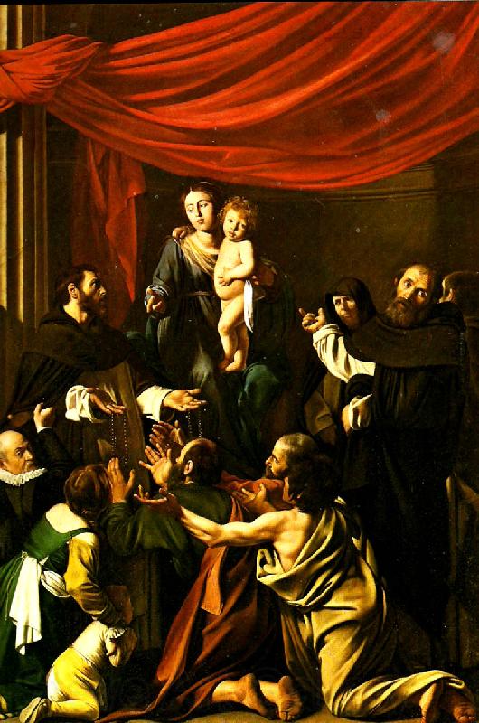Caravaggio madonnan med rosenkransen France oil painting art