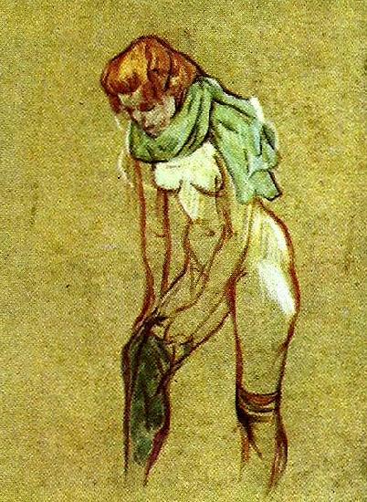 toulouse-lautrec kvinna som drar pa sig strumpan France oil painting art