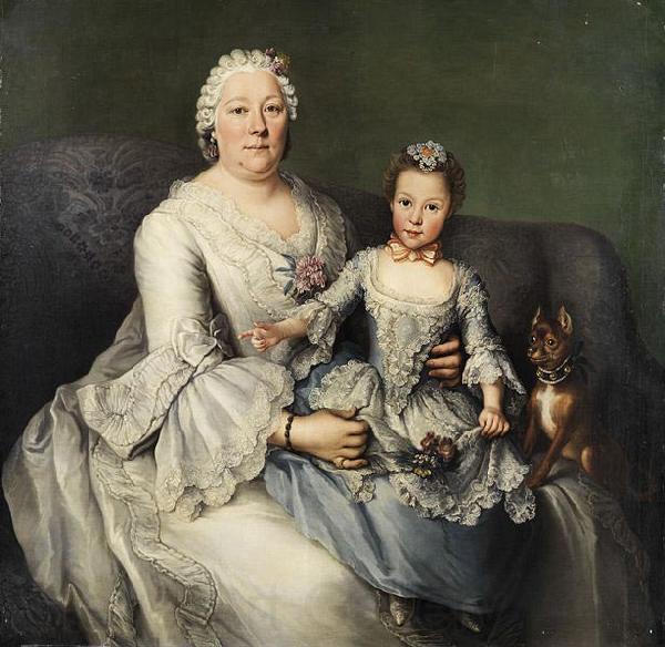 Anonymous Adelige Dame mit kleinem Madchen und Schobhundchen Norge oil painting art