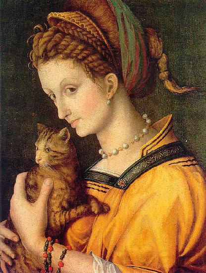 BACCHIACCA Portrait de jeune femme tenant un chat France oil painting art