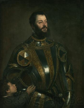 Titian Portrait of Alfonso d'Avalos (1502-1546), in Armor with a Page France oil painting art