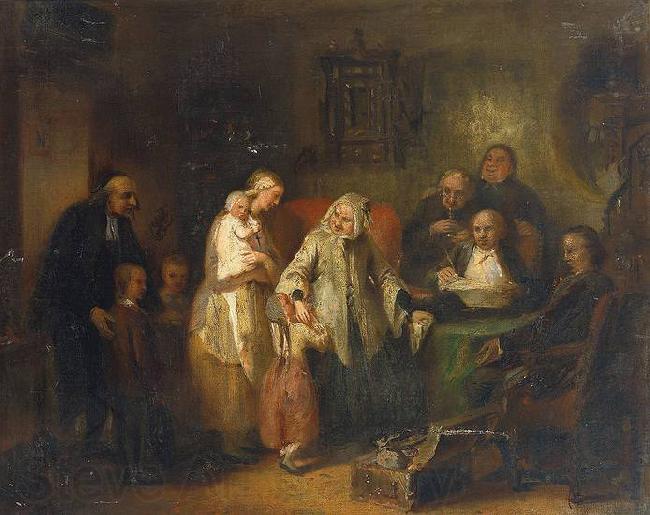 Anonymous Young widow and four children at the opening of the last will Norge oil painting art