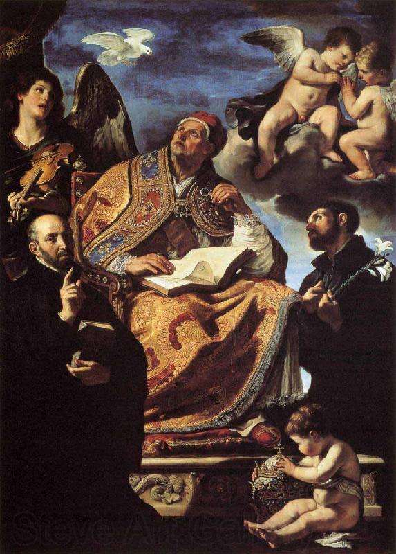 GUERCINO St Gregory the Great with Sts Ignatius and Francis Xavier Norge oil painting art