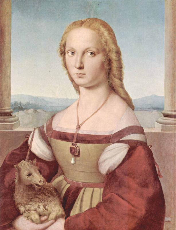 Raphael Young Woman with Unicorn Norge oil painting art