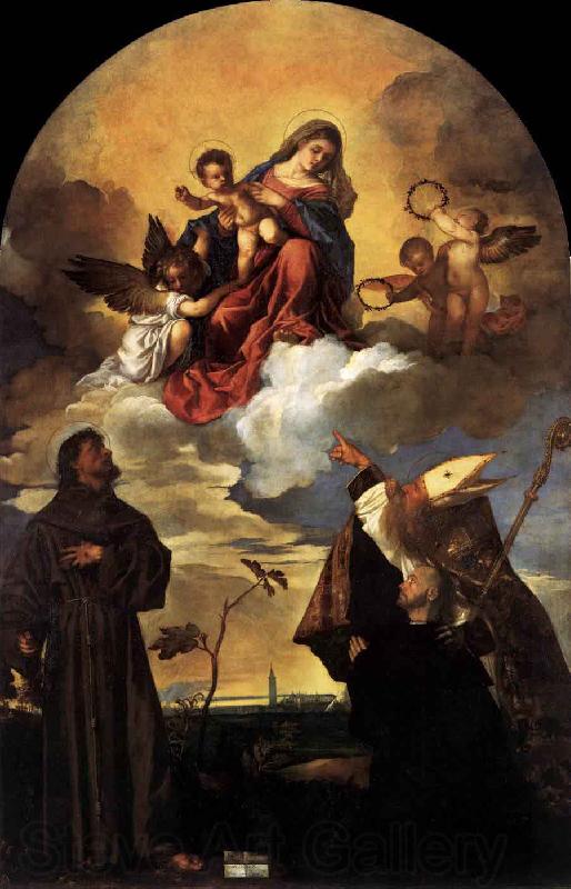 Titian Madonna in Glory with the Christ Child and Sts Francis and Alvise with the Donor
