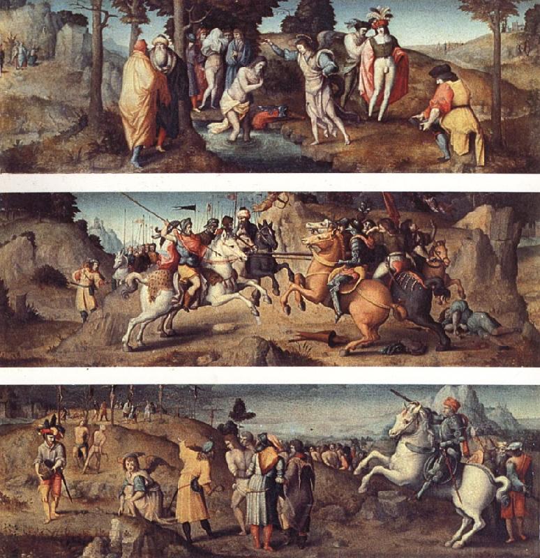Bachiacca The Baptism of St.Acacius and Company St.Acacius Combats the Rebels with the Help of the Angels The Martyrdom of St.Acacius and Company France oil painting art