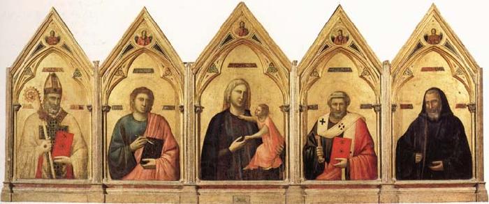Giotto Madonna and Child with SS.Nicholas.john the Evangelist,Peter and Benedict Spain oil painting art