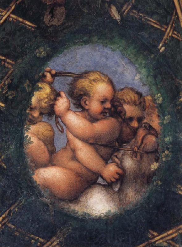 Correggio Two ovals depicting a putto with a stag's head and a putto with a greyhound Spain oil painting art