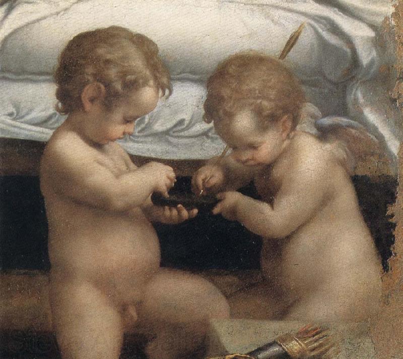 Correggio Danae,Detail of the two cupids Spain oil painting art