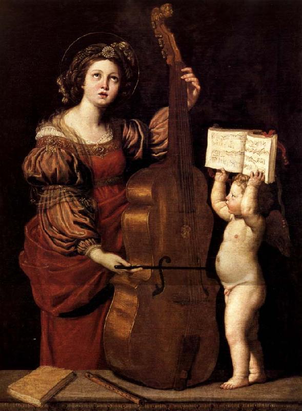 Domenichino Sainte Cecile avec un ange tenant une partition musicale Norge oil painting art