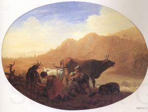 Bamboccio Herdsmen in a Mountainous Landscape France oil painting art