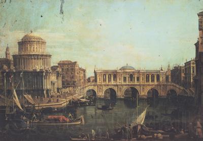 Canaletto Capriccio con un ponte di Rialto immaginario e altri edifici (mk21) France oil painting art